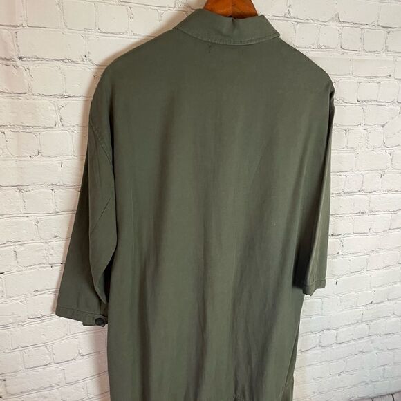 ZARA Trafaluc TRF Olive Khaki Oversized Shirt Dress w/ Frill Ruffle M - Picture 10 of 13